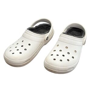 Crocs Classic Fuzz Lined Clogs Womens 12 Mens 10 White Unisex Slip On Comfort